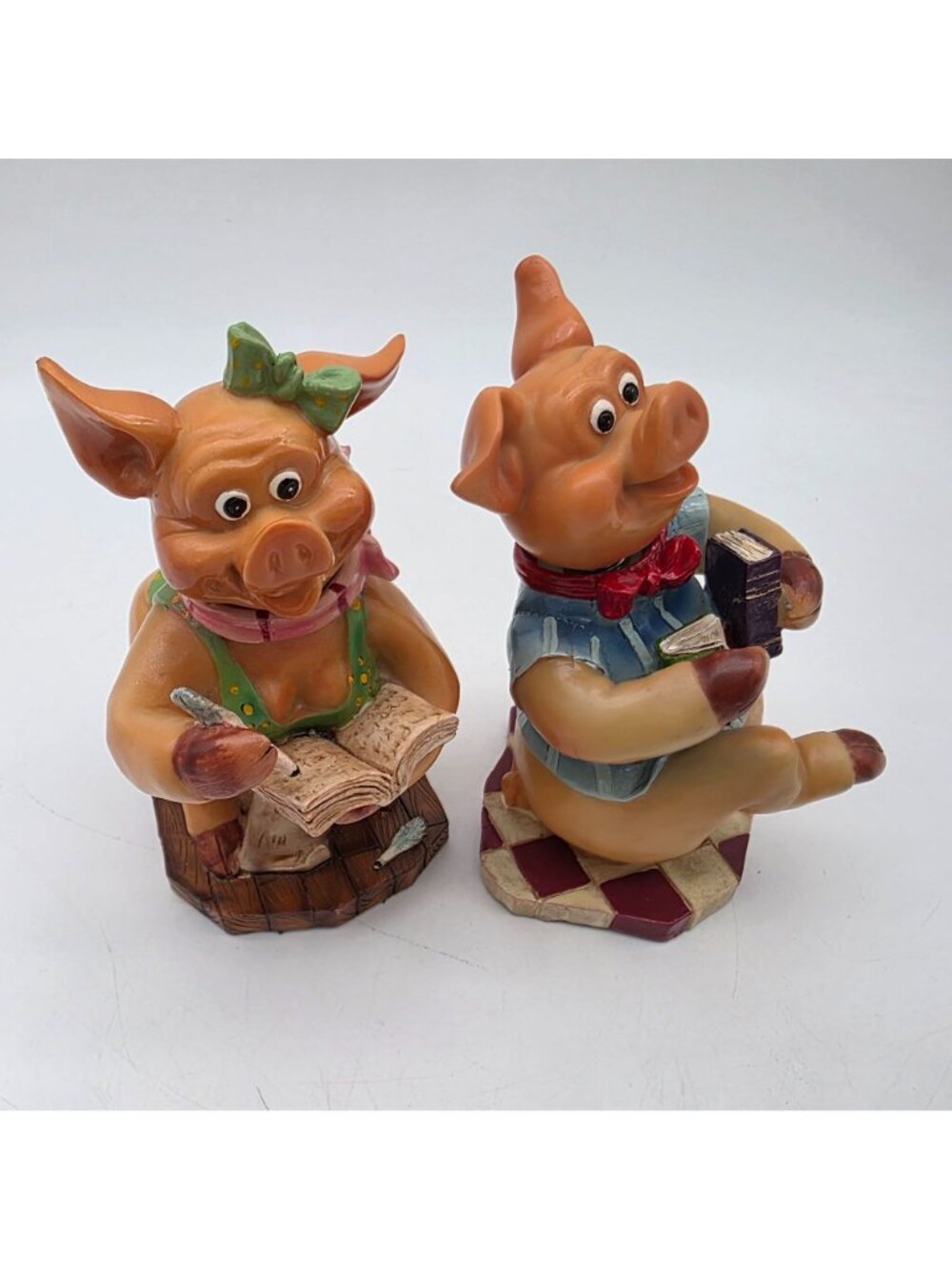 Bobble Head Pig Figure Male & Female Books Kitschy VTG High Gloss Whimsical - Picture 2 of 10